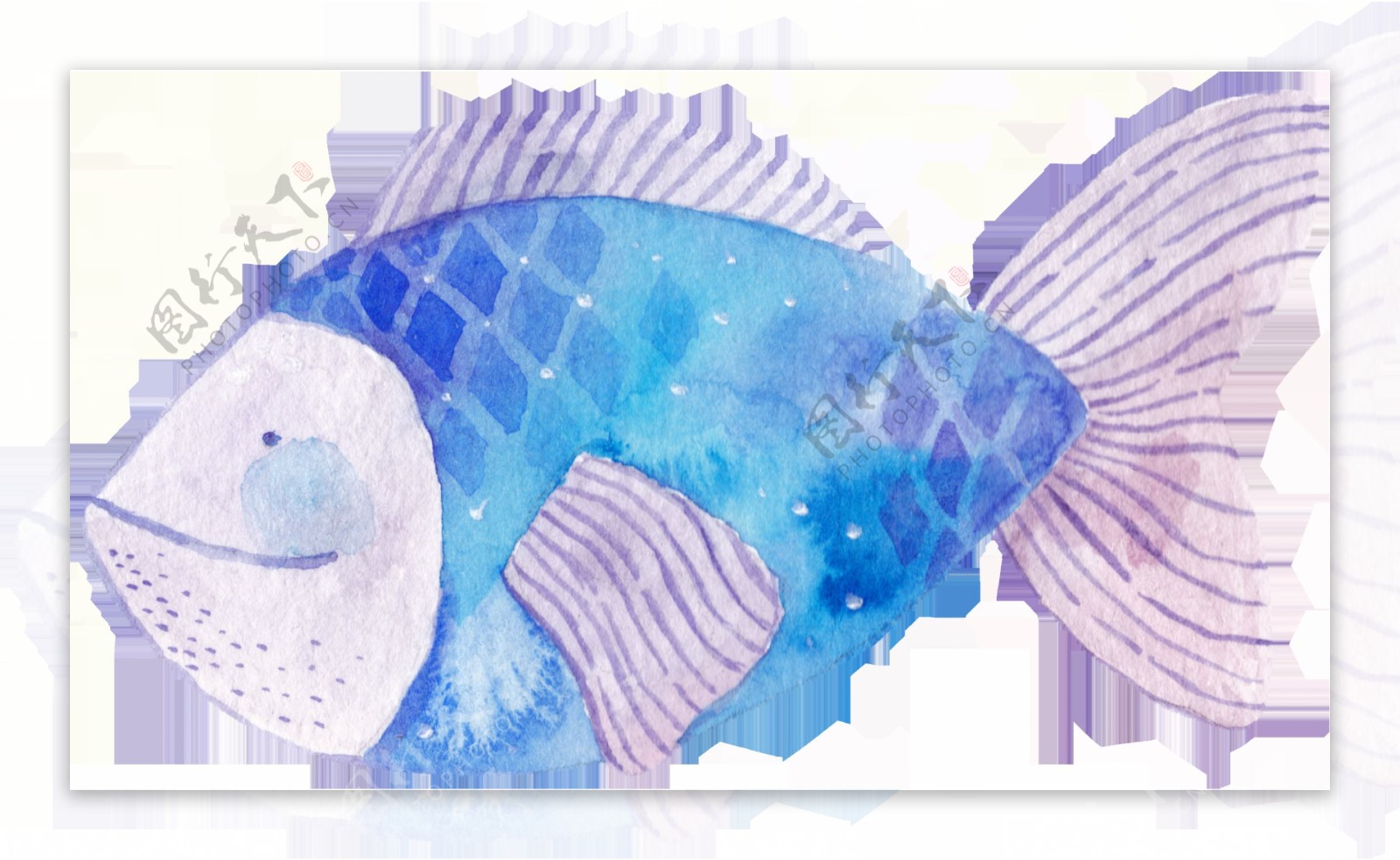 水彩卡通蓝色的鱼png透明素材