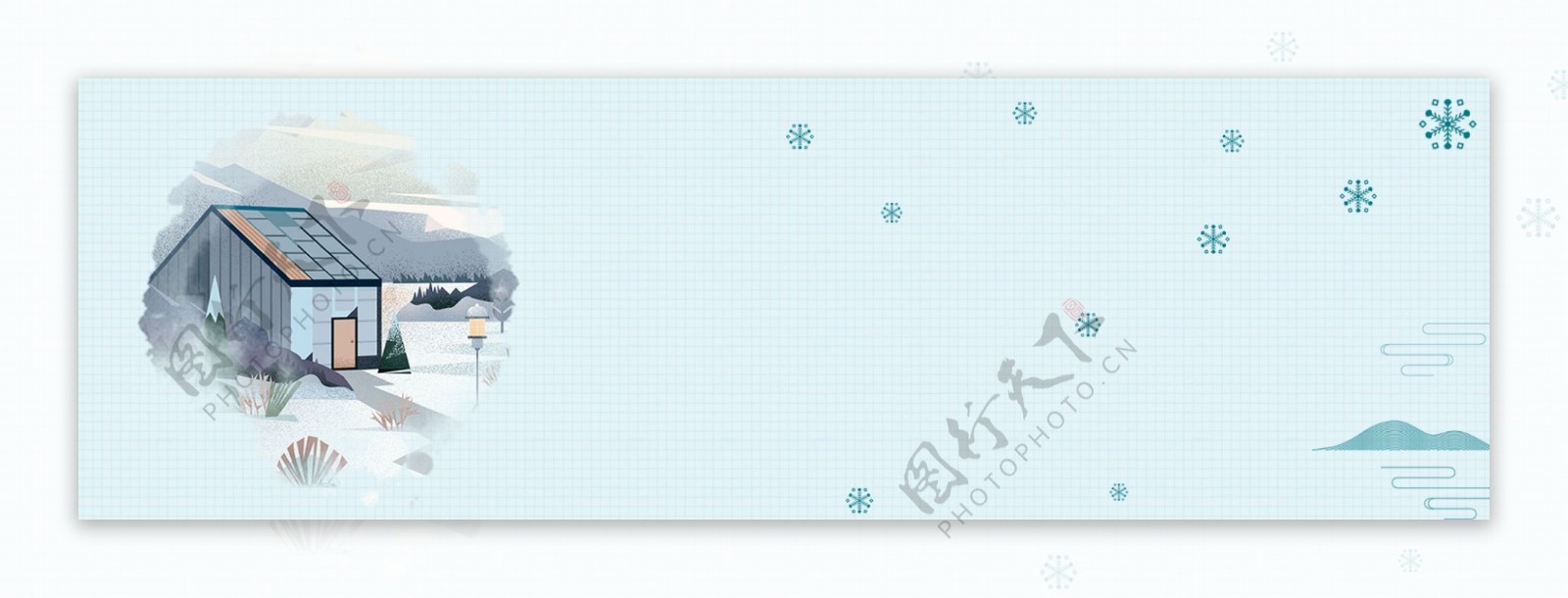 冬季蓝色雪屋banner背景