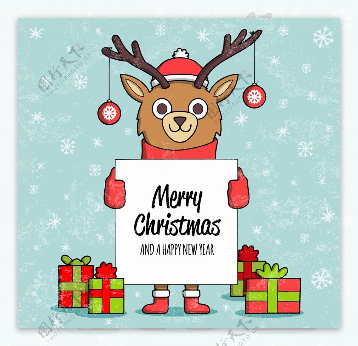 驯鹿背景圣诞快乐海报