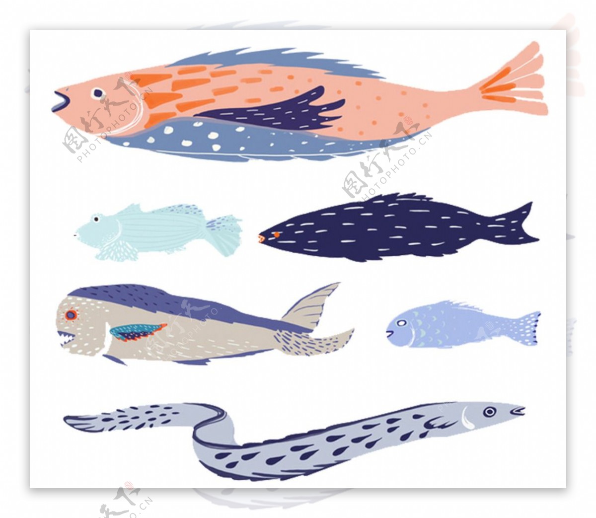 手绘鱼类卡通图案