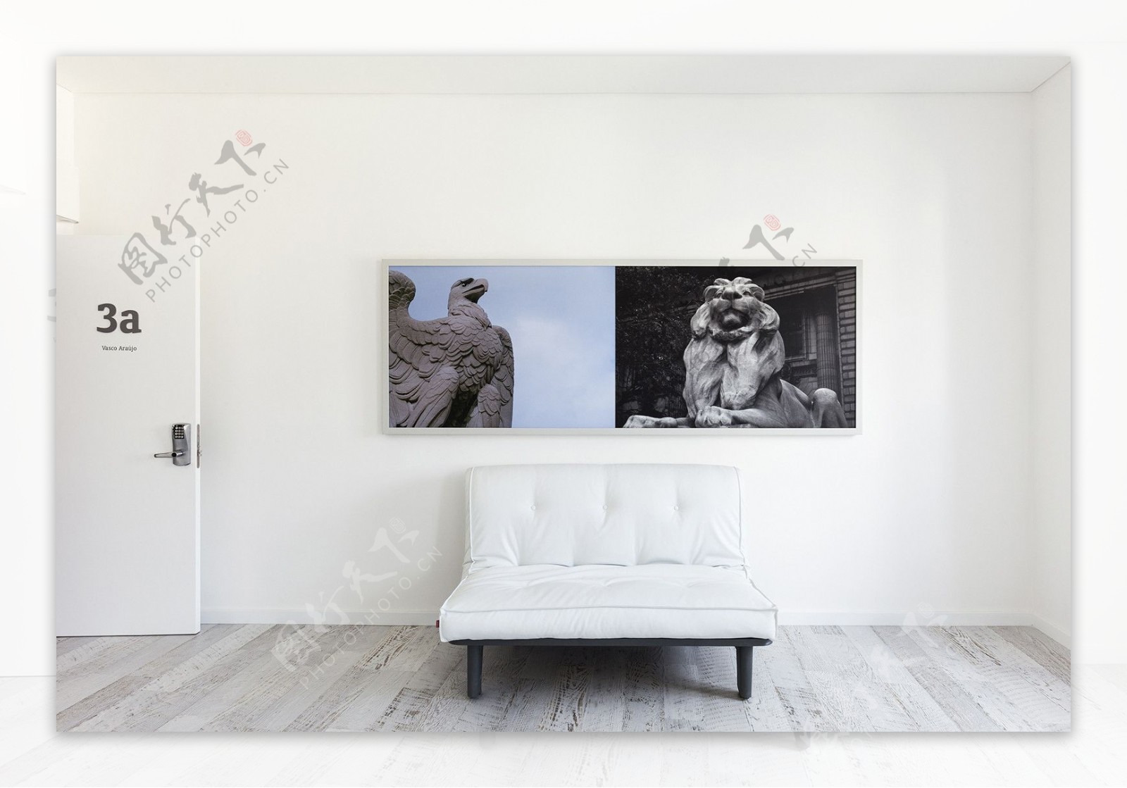 北欧极简客厅白色皮质沙发室内装修效果图