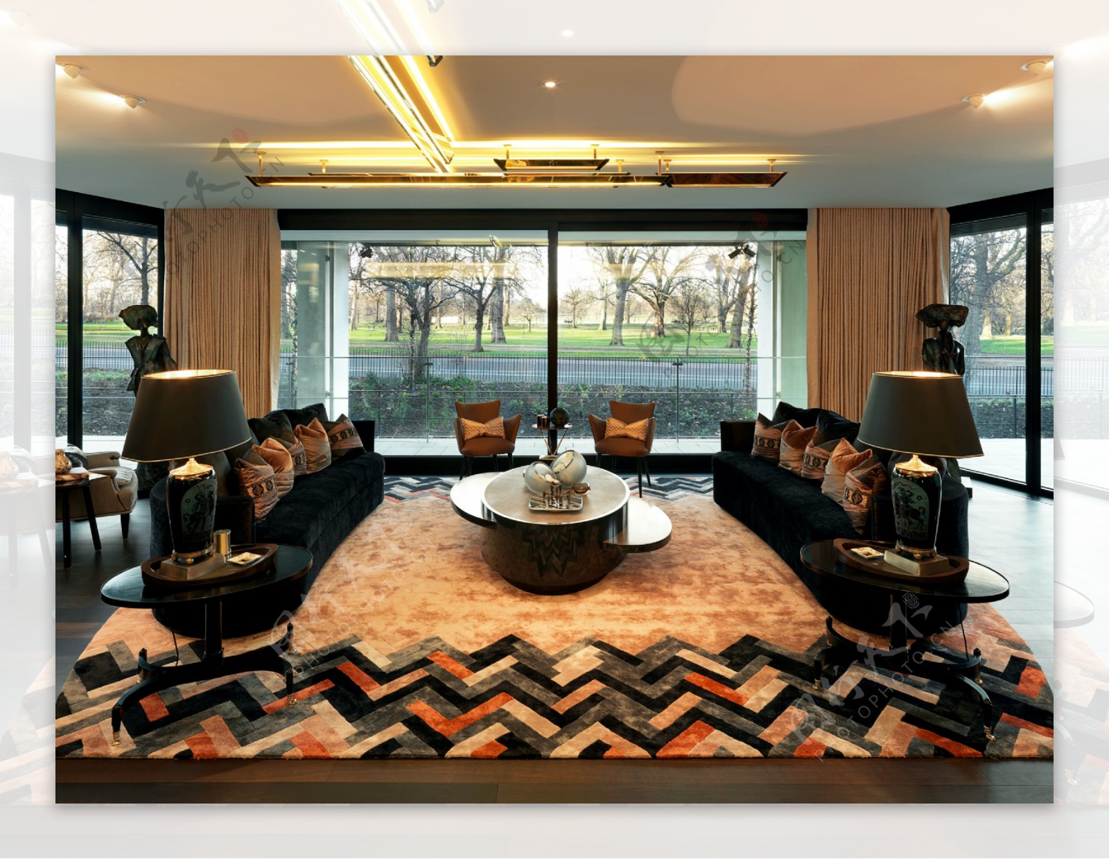 现代时尚客厅波浪纹地毯室内装修效果图