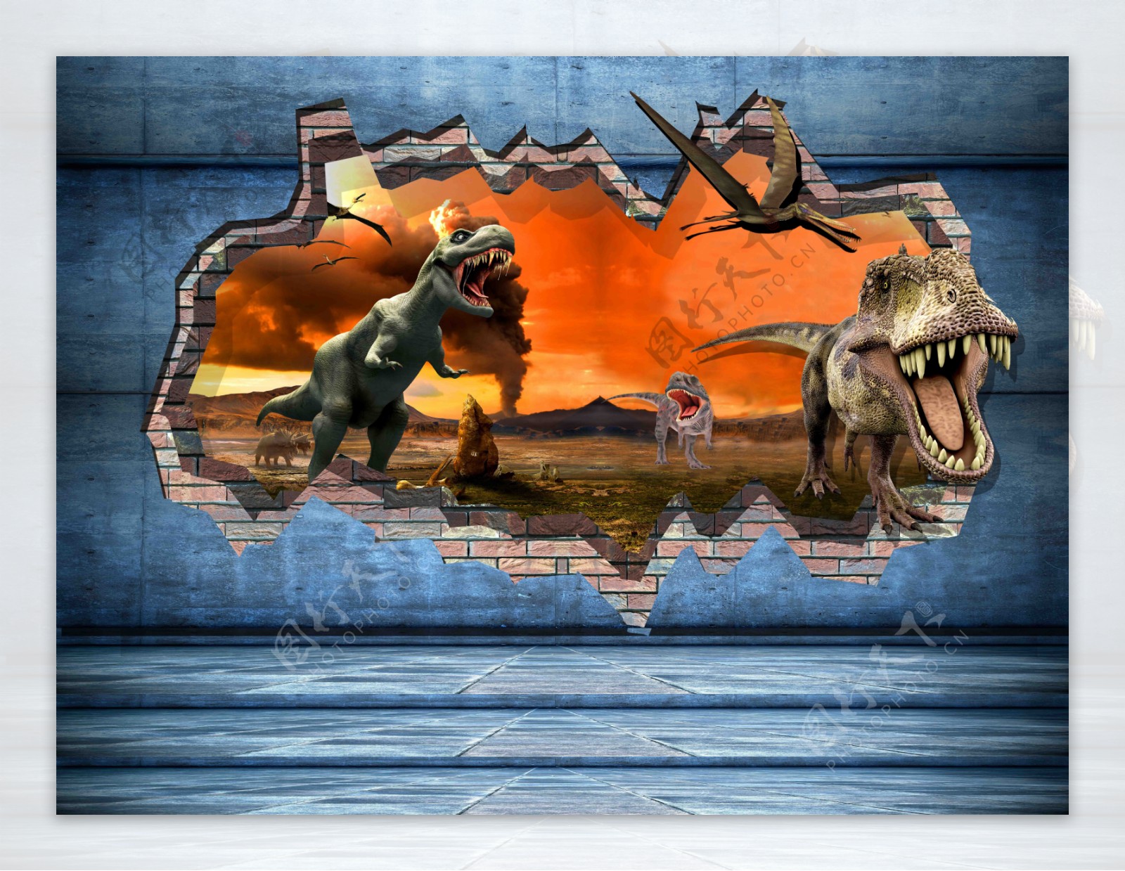 立体恐龙背景墙素材下载