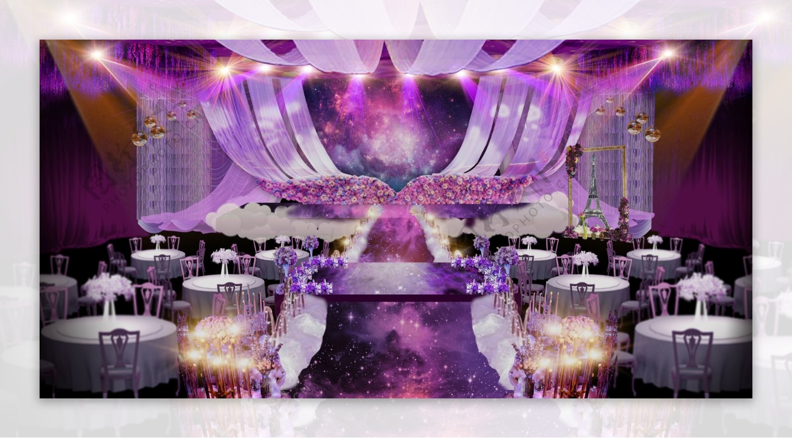 紫色浪漫结婚典礼场景布置效果图