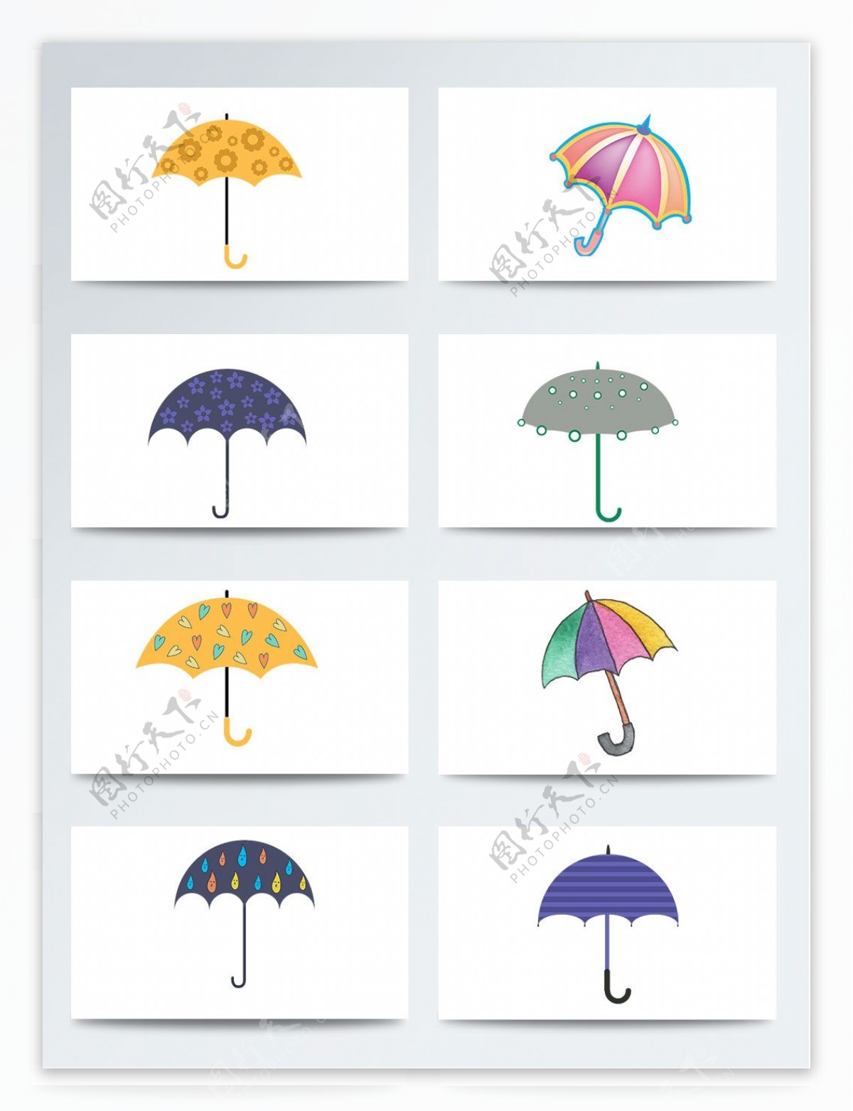 雨水节气相关PNG元素花纹波点雨伞