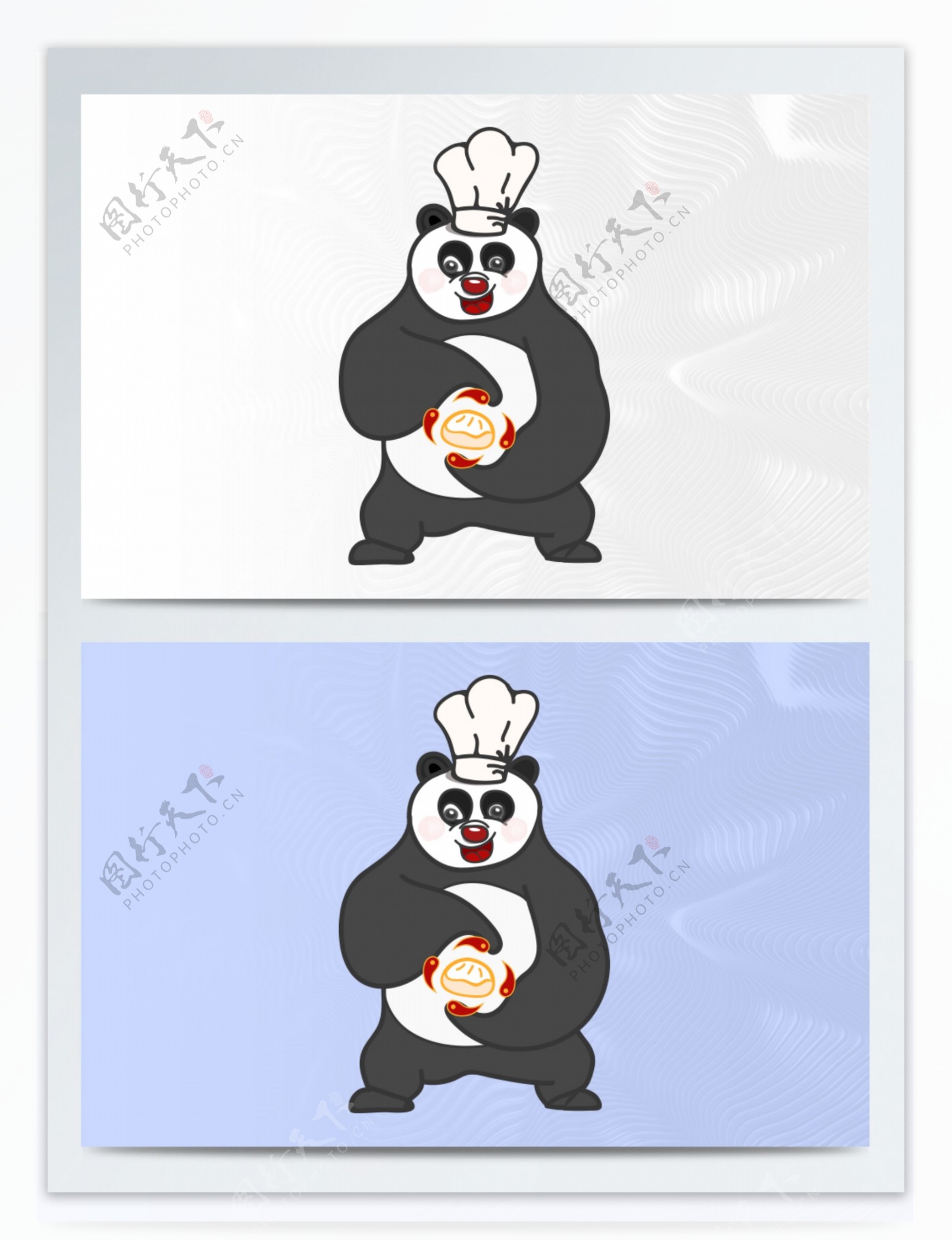 手绘熊猫包子厨师卡通形象站姿