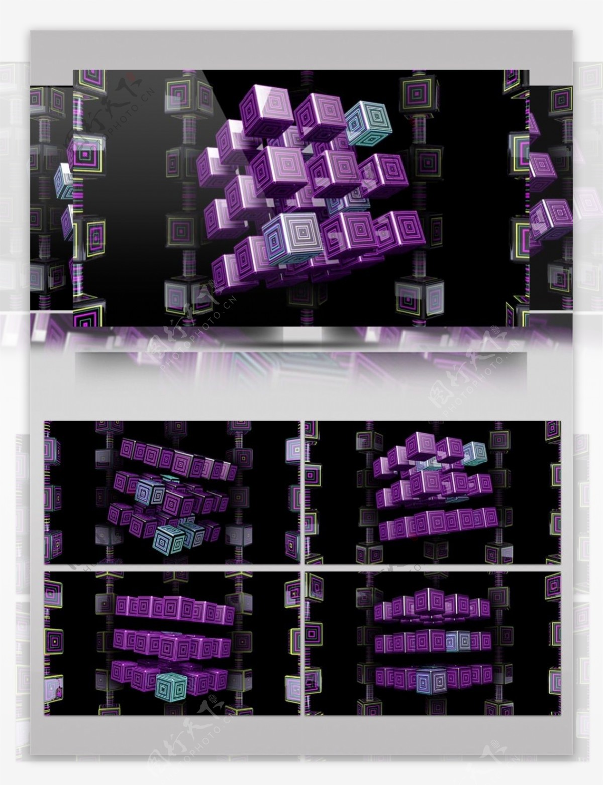 紫色三维方块视频素材