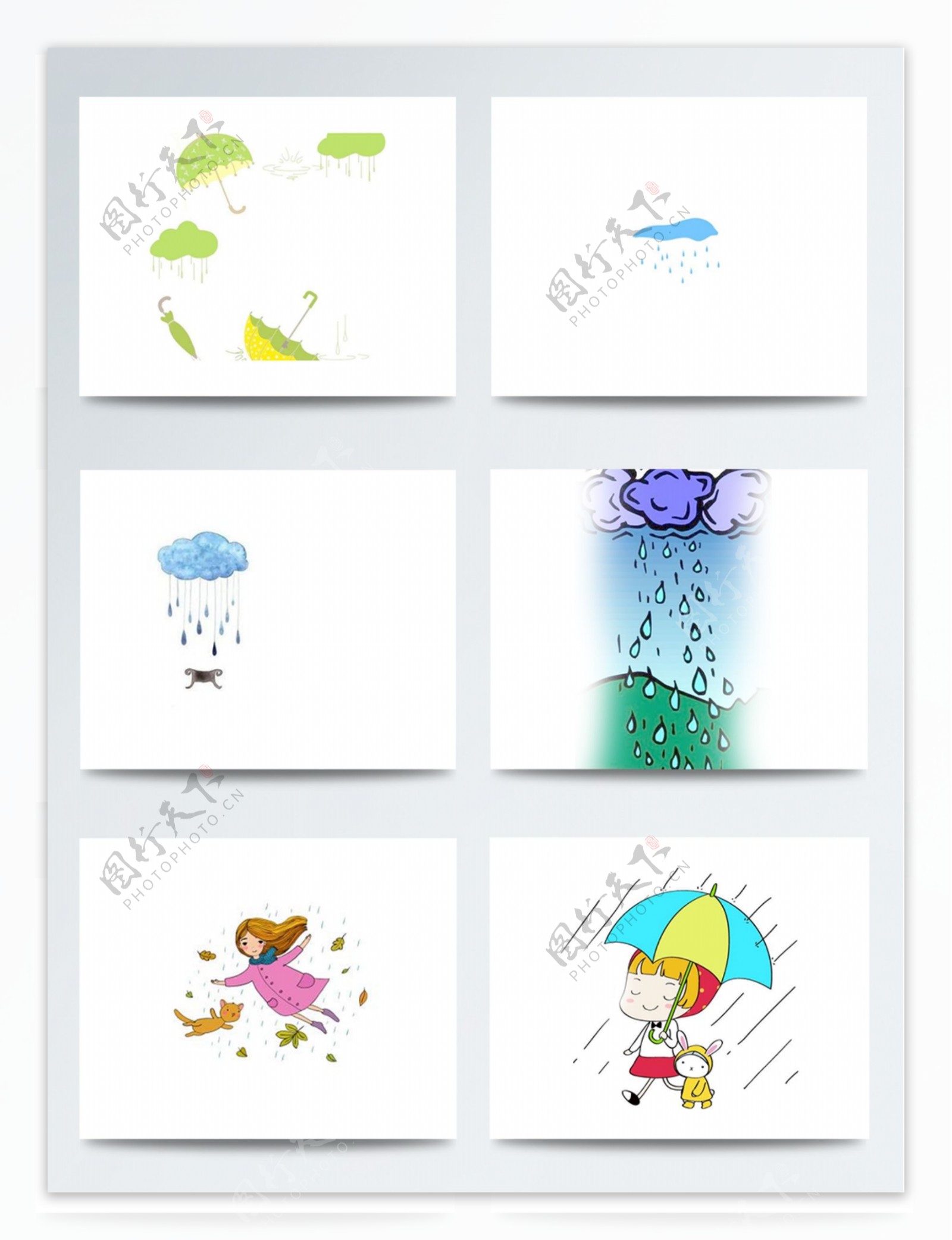彩色卡通插画下雨天素材