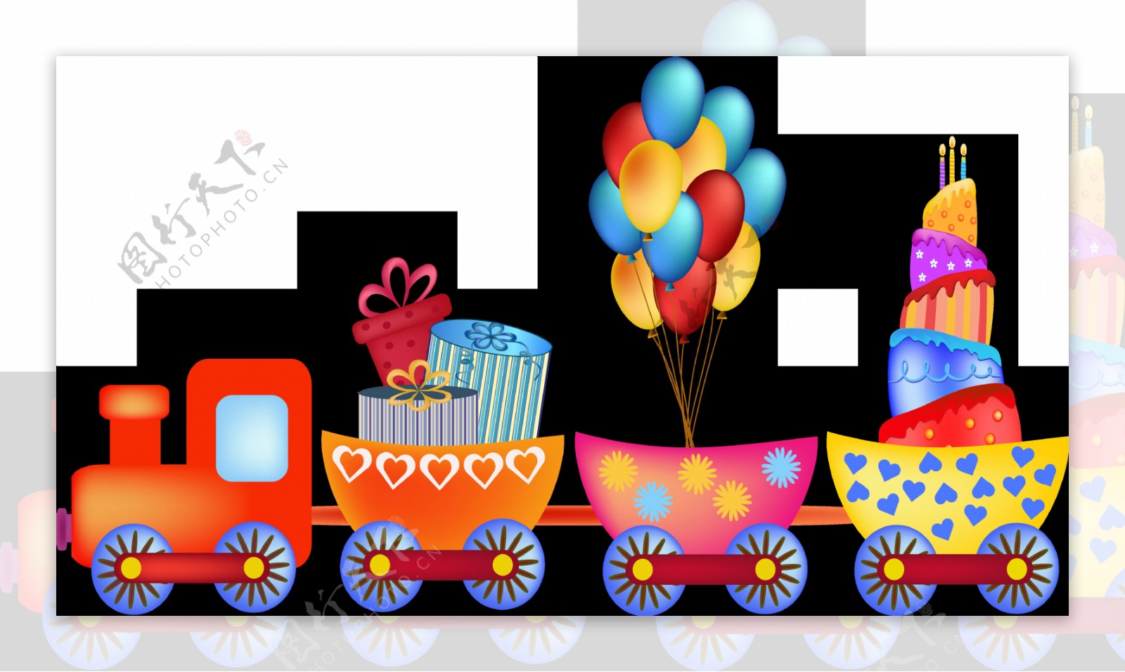 热气球高清卡通手绘小火车玩具