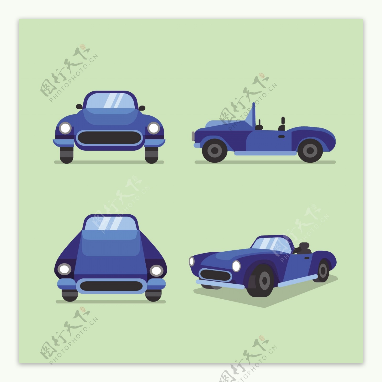 蓝色卡通小汽车装饰元素设计
