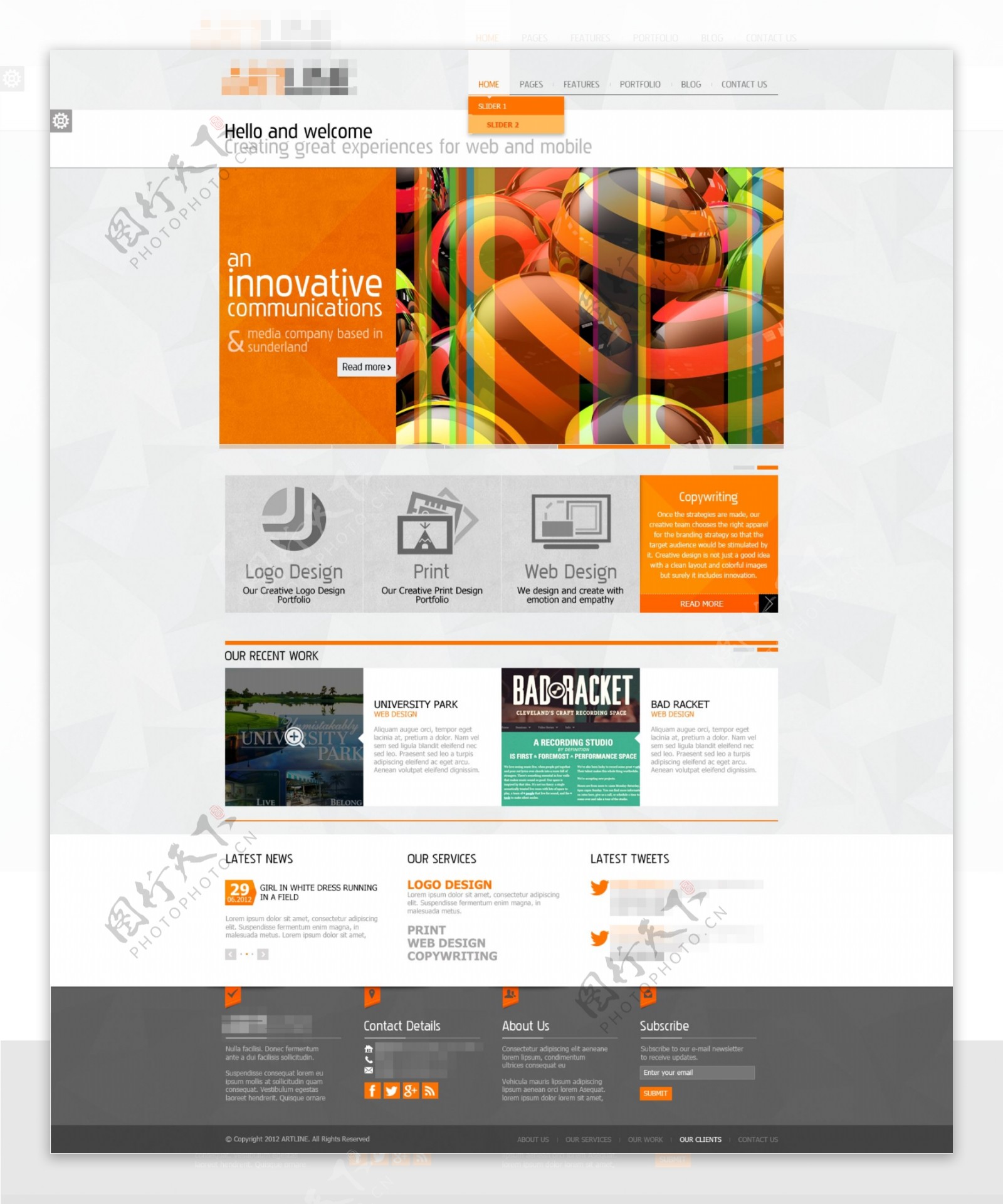 橘黄色的企业科技抽象创意印刷网站