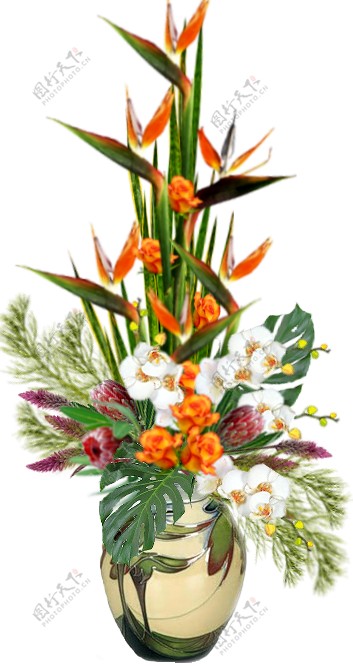 温馨橙色手绘花束装饰元素