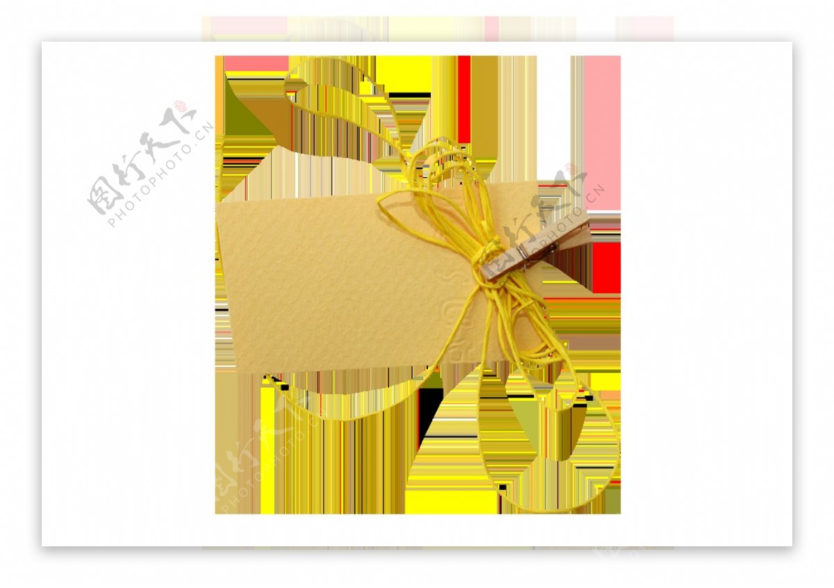 黄色折纸线绳夹子png元素