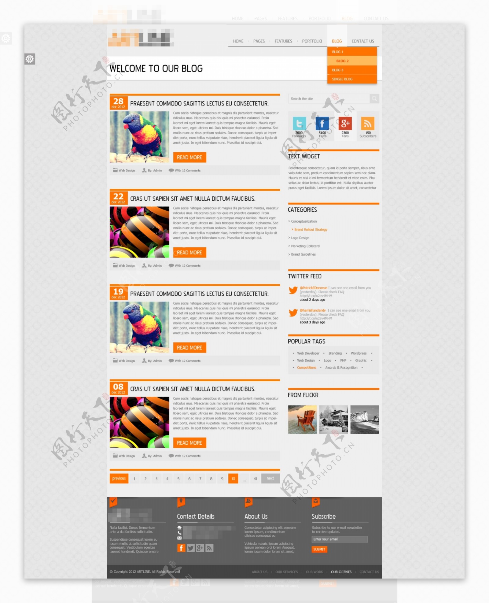 橘黄色的企业科技商务印刷网站之博客介绍