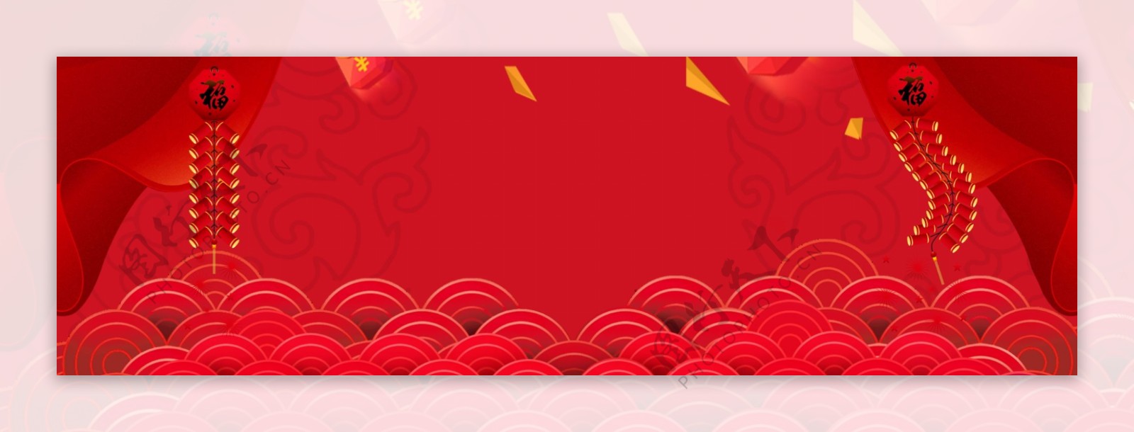 中式祥云卡通红色banner