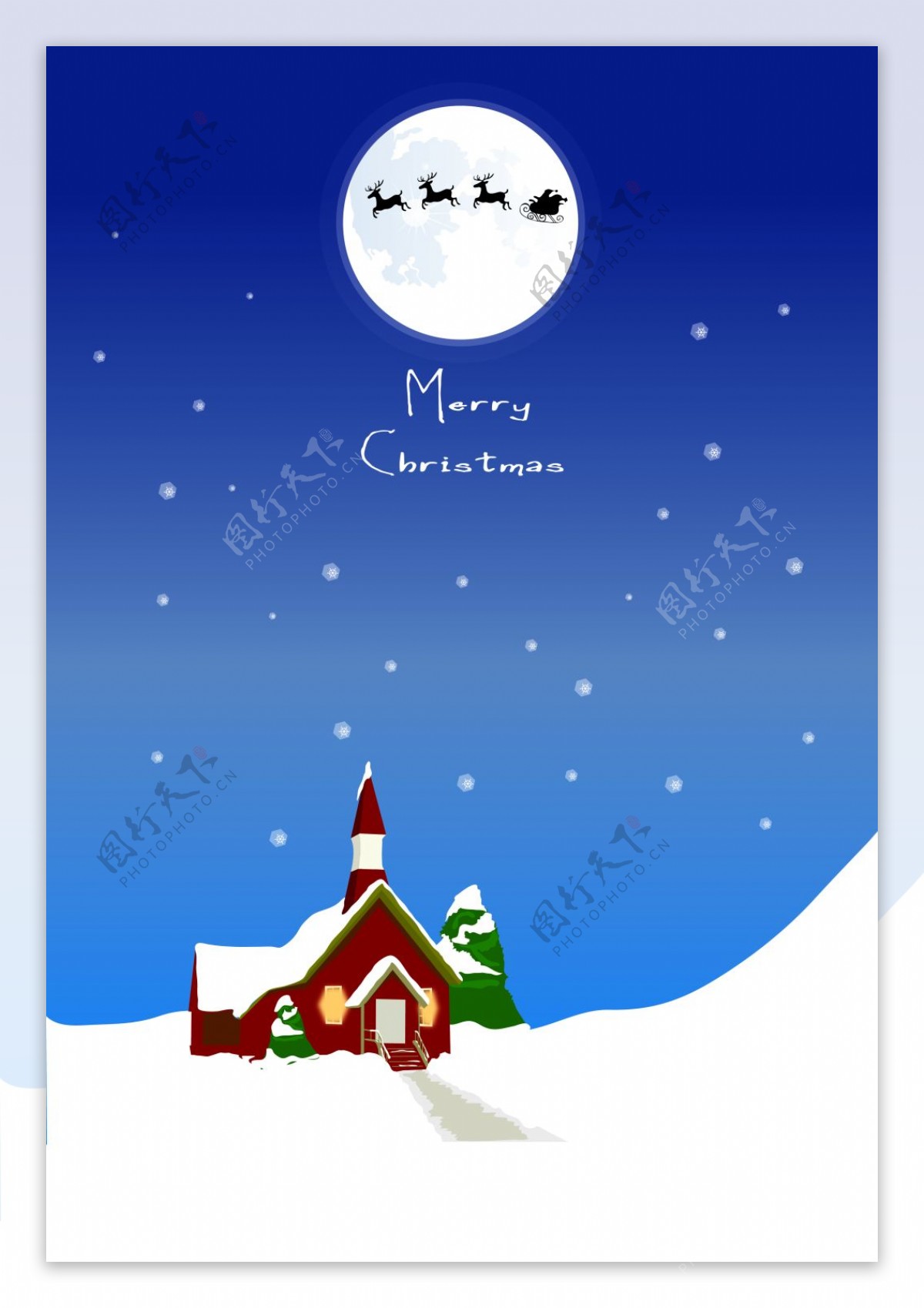 手绘圣诞质感雪景中的小木屋海报背景