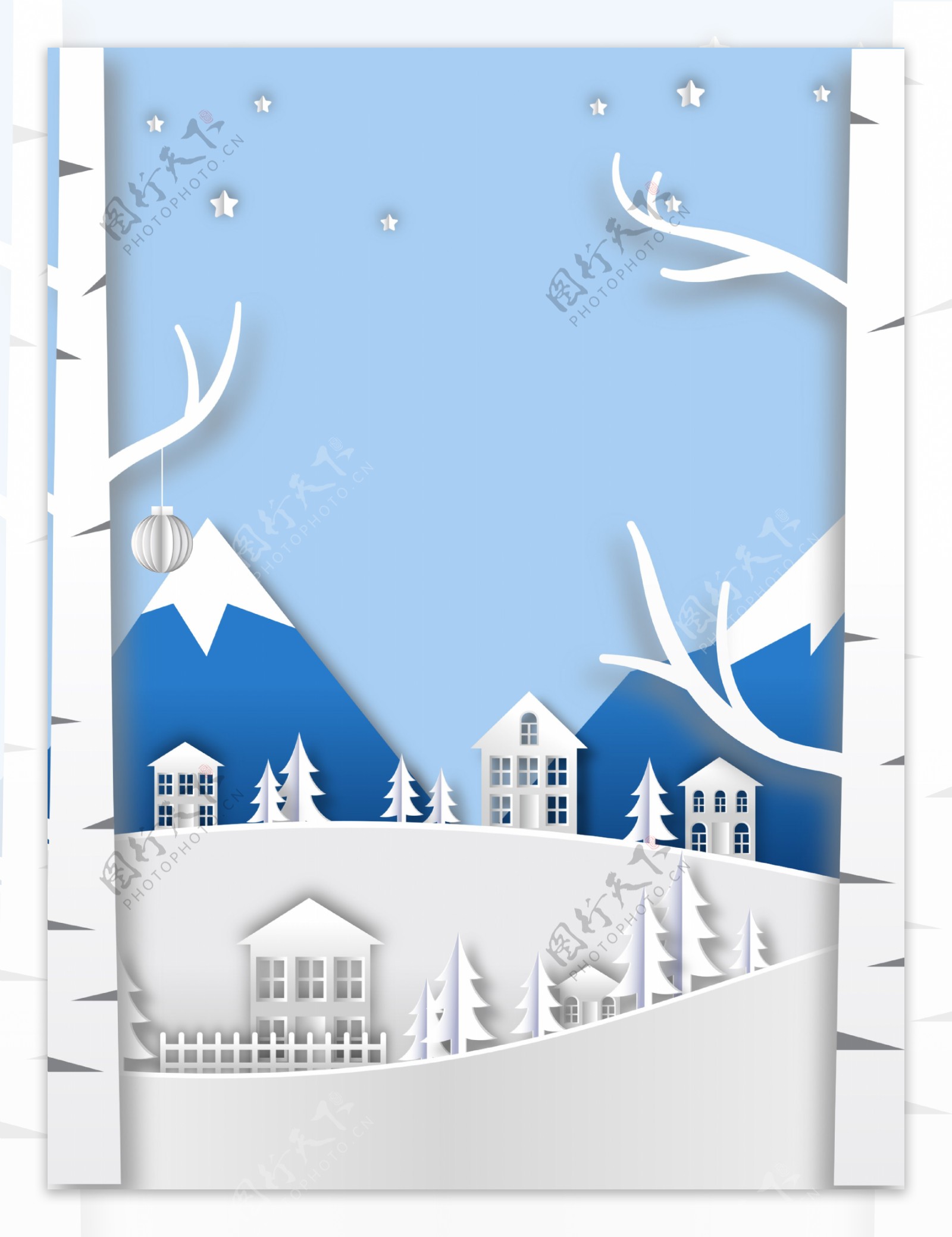 手绘建筑雪地背景