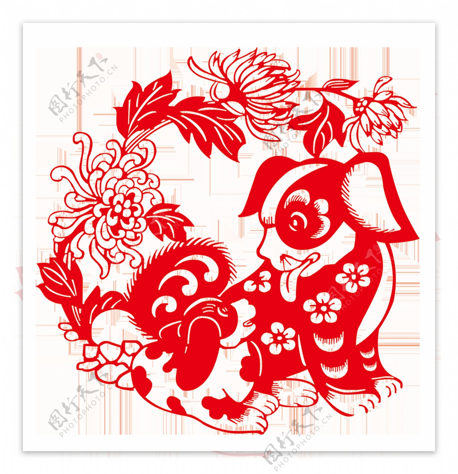 新年狗年中国风剪纸透明素材图