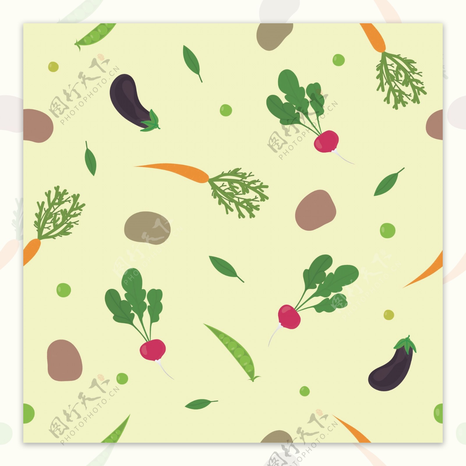 彩色手绘蔬菜无缝矢量背景