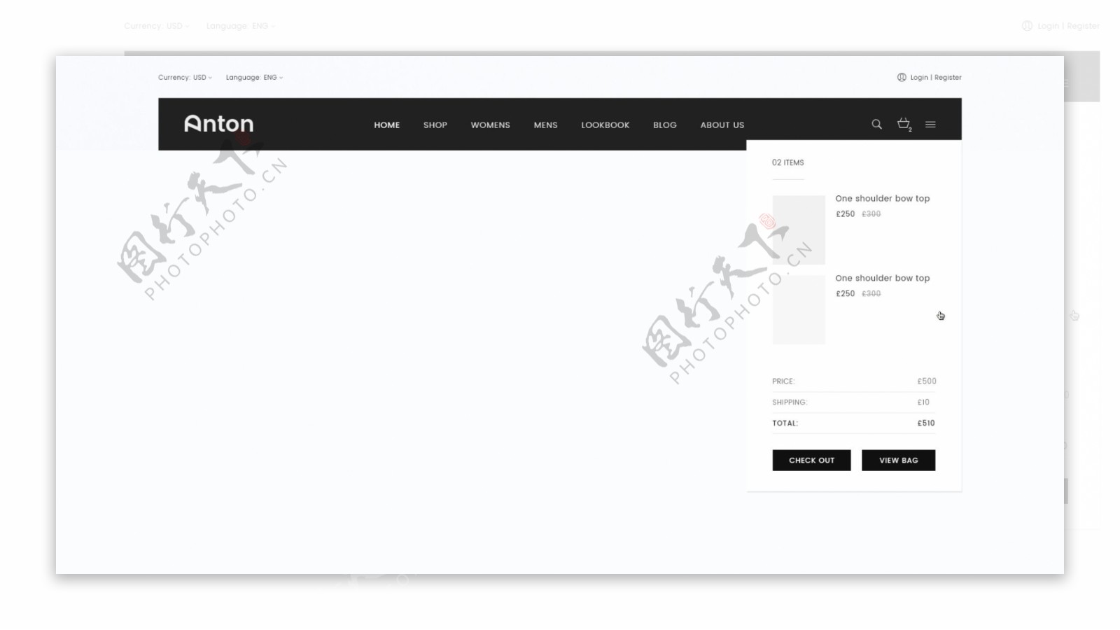 UI网页悬浮菜单黑白灰简约PSD模板