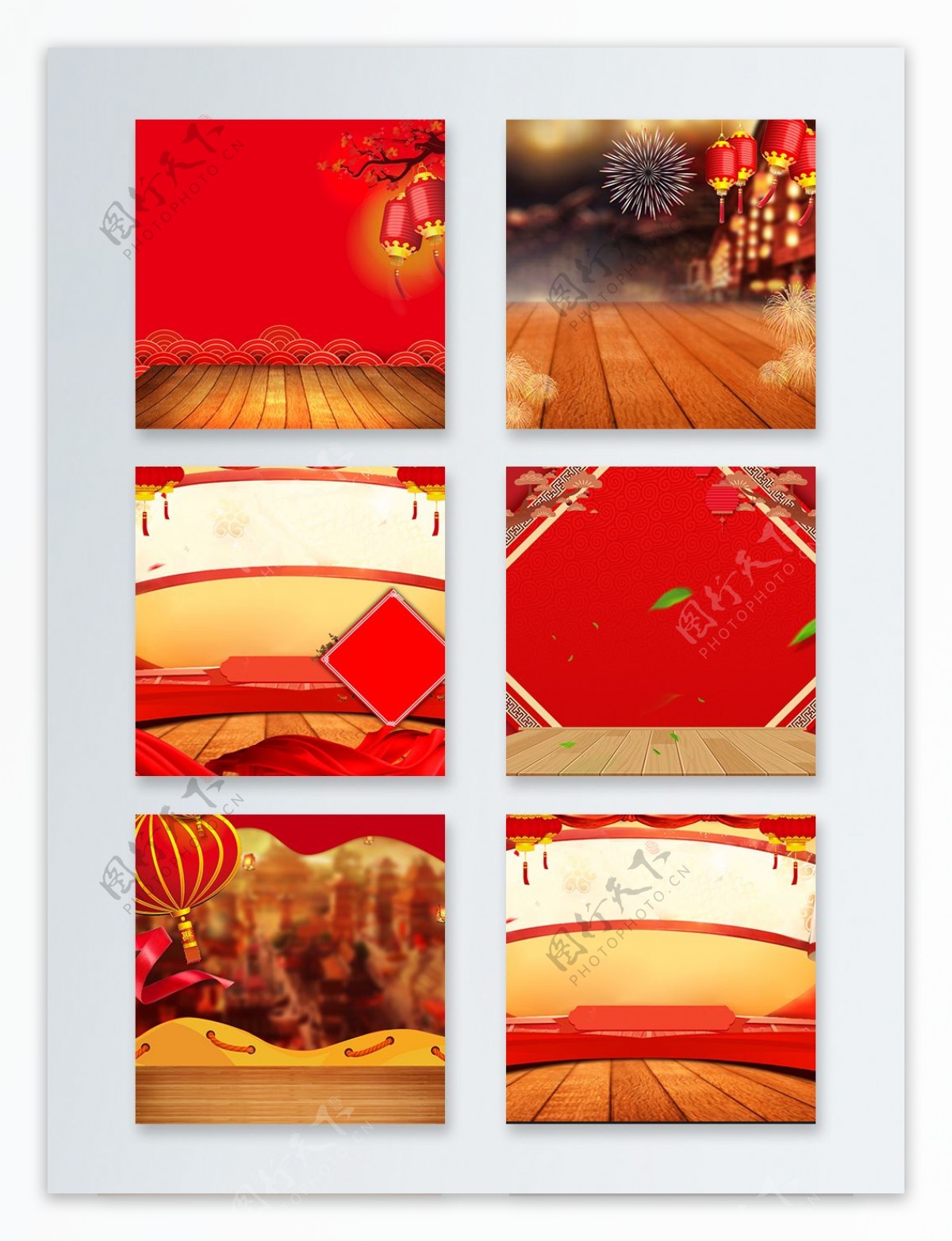 中国新年喜庆木板红色主图背景