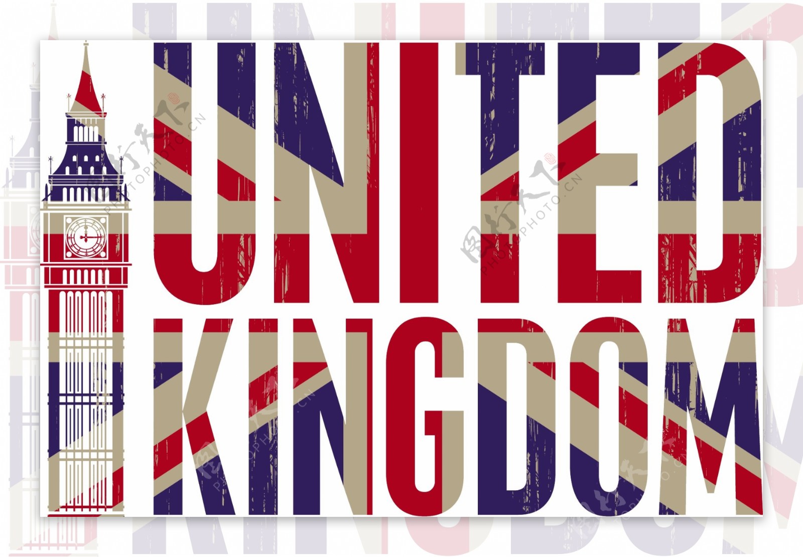时尚创意英国国旗建筑插画