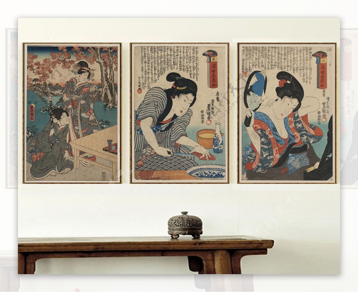中式古风侍女餐厅装饰画