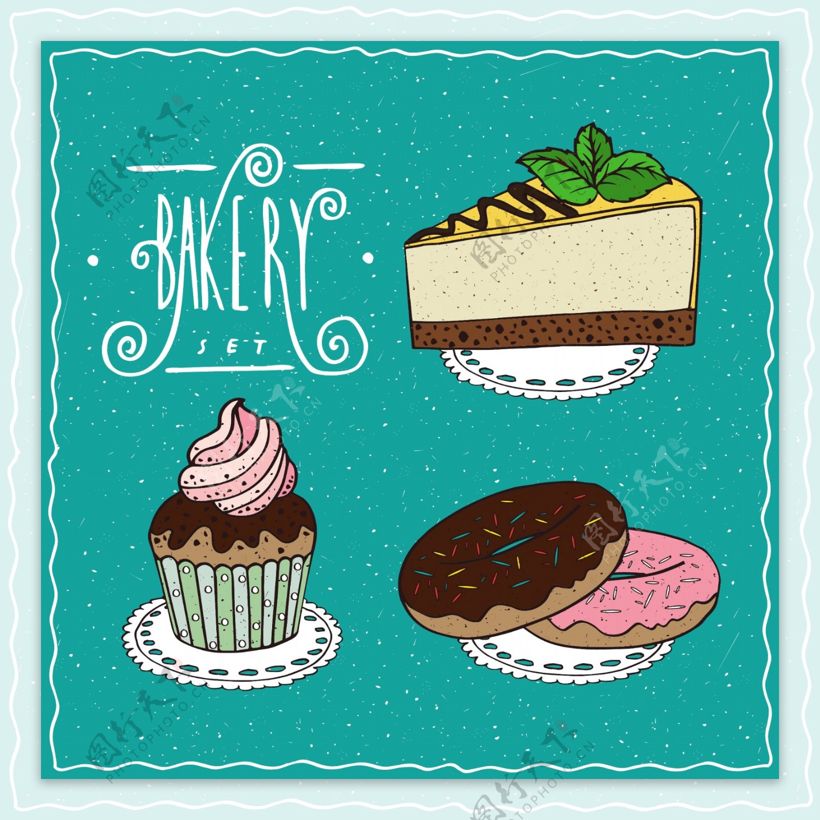 手绘美味的甜品蛋糕插画