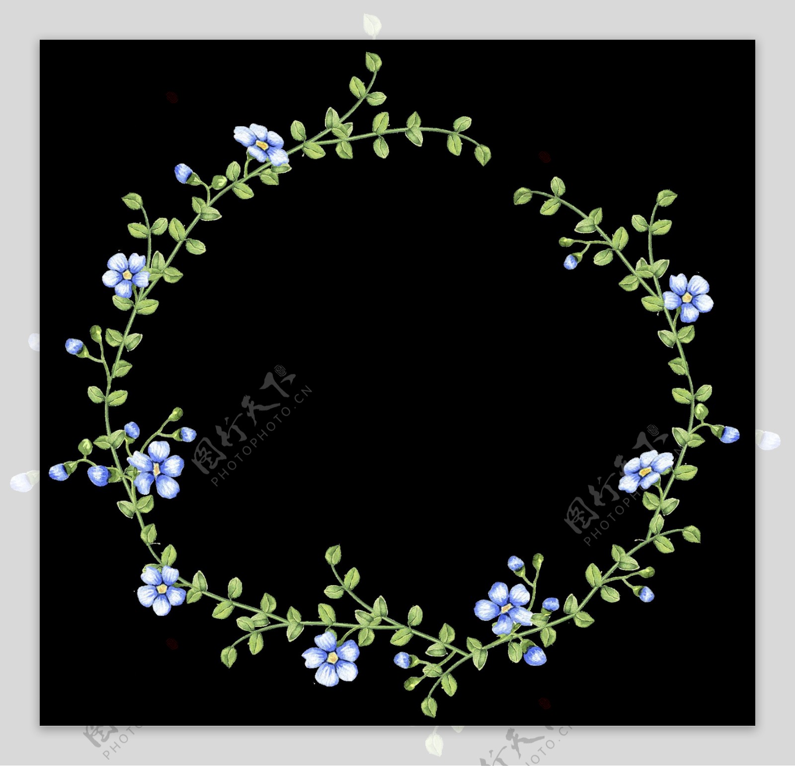 小清新浅蓝色小花手绘花环装饰元素