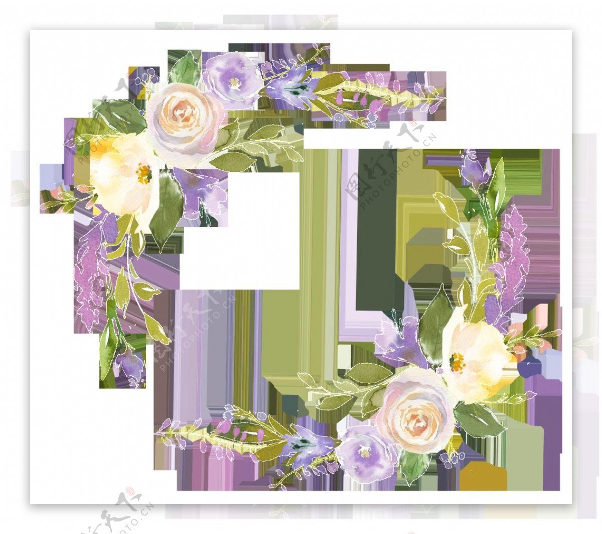水彩紫色婚礼卡片花纹PNG透明素材