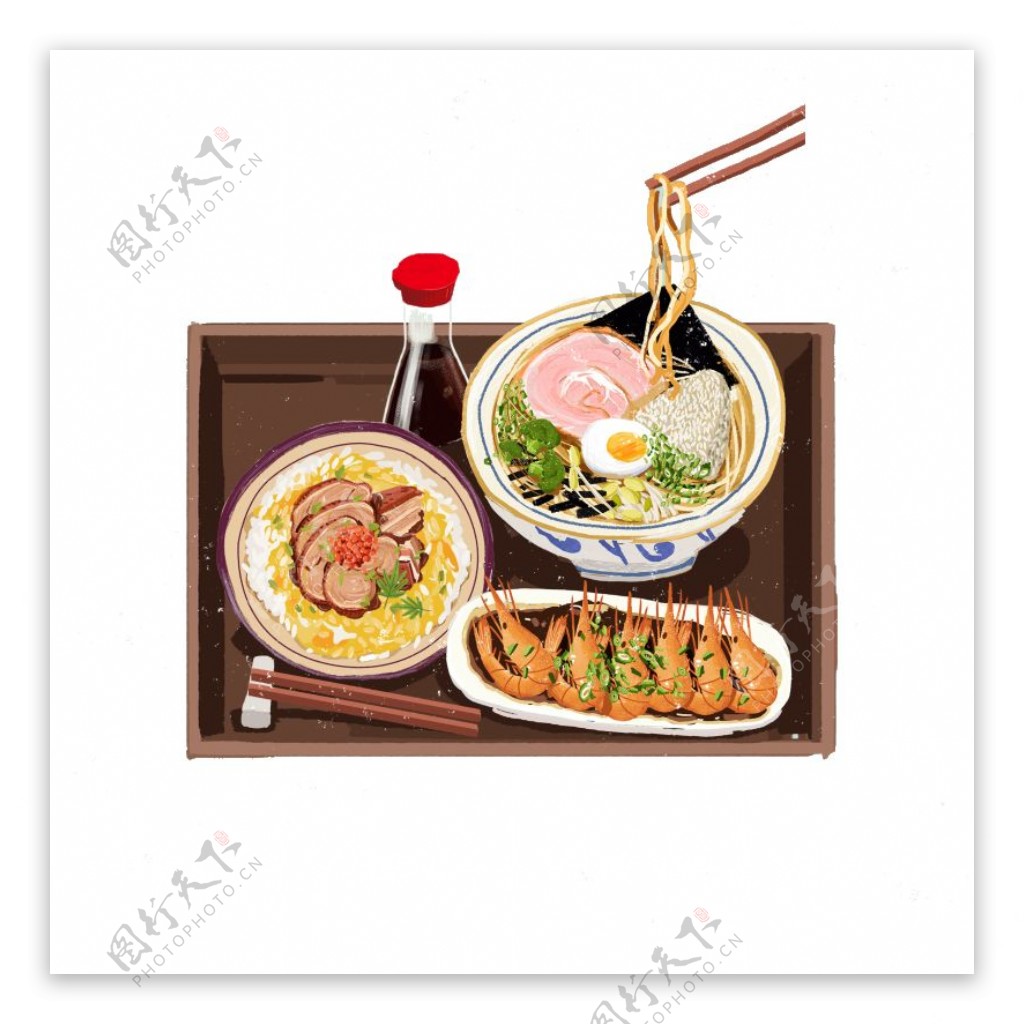 清新手绘拉面日式料理美食装饰元素