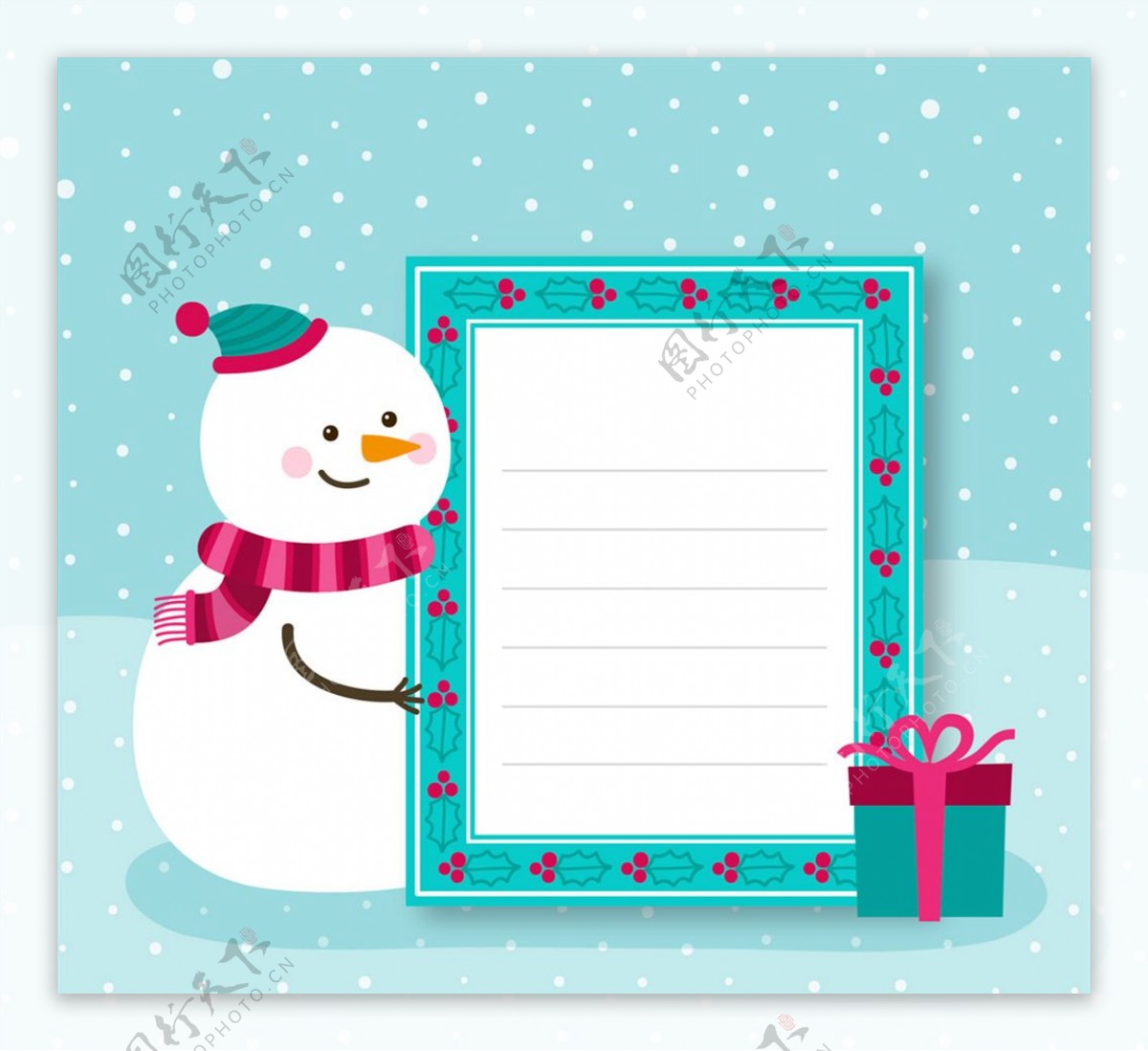可爱圣诞节雪人装饰信纸矢量素材