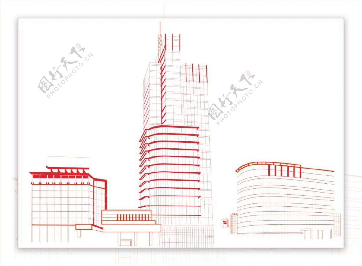 高楼大厦建筑结构线形图矢量图