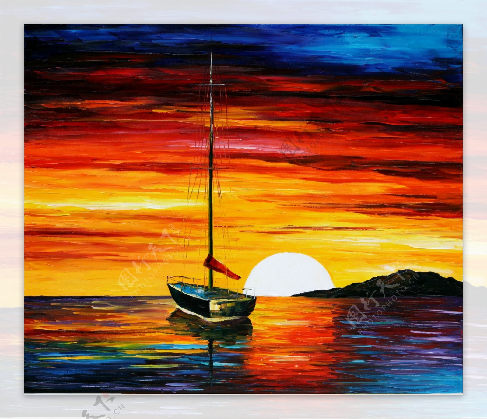 日出日落帆船