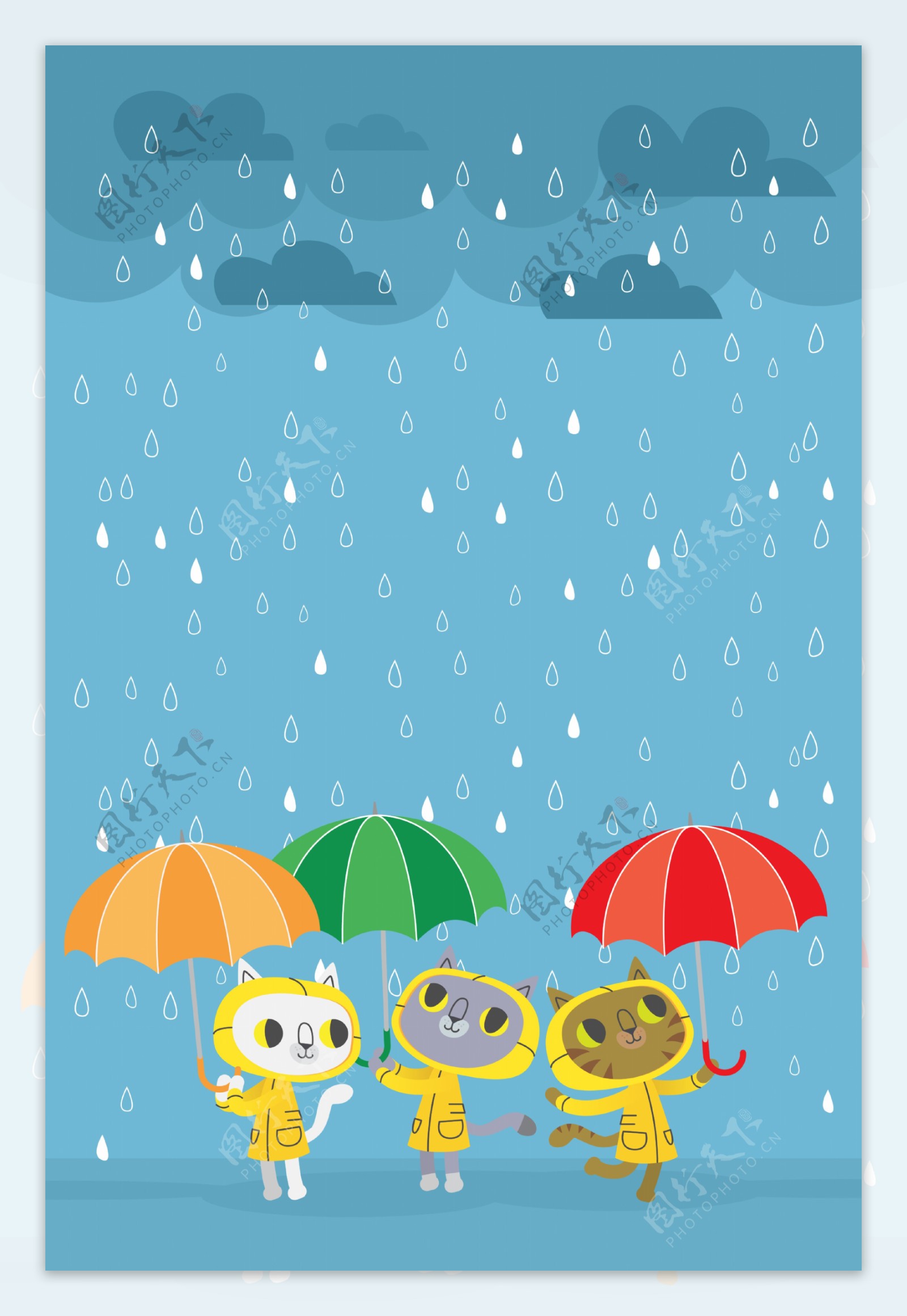 雨水儿童插画风格PSD分层格式