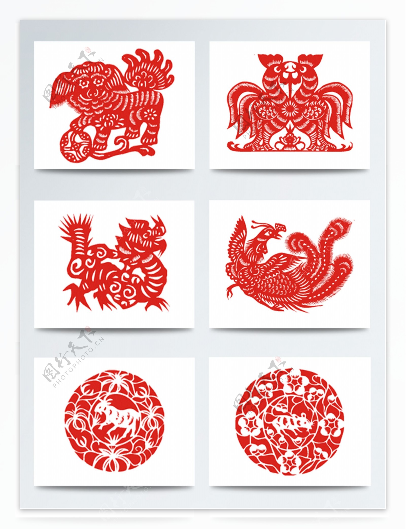中国红传统动物剪纸