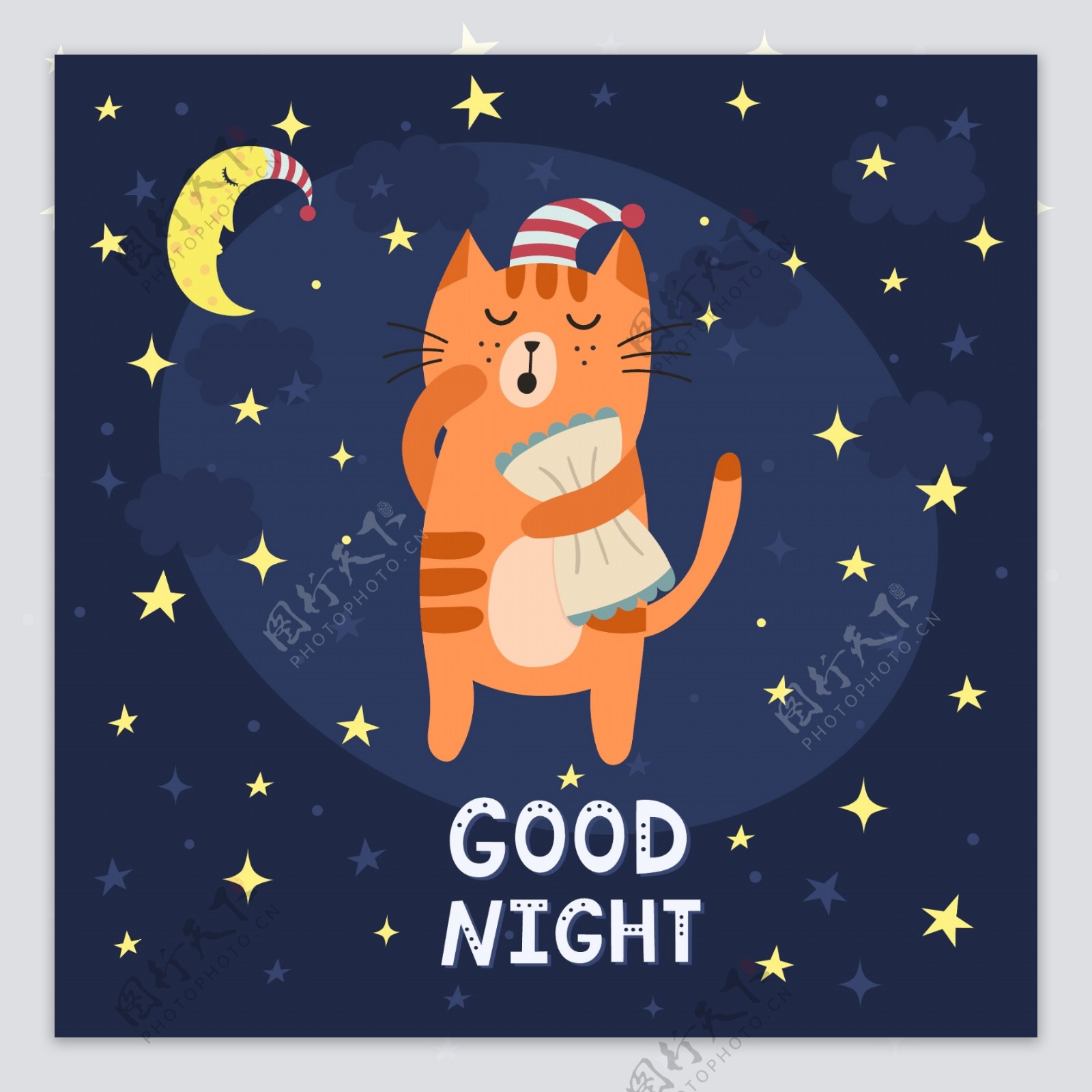 晚安小猫图案背景