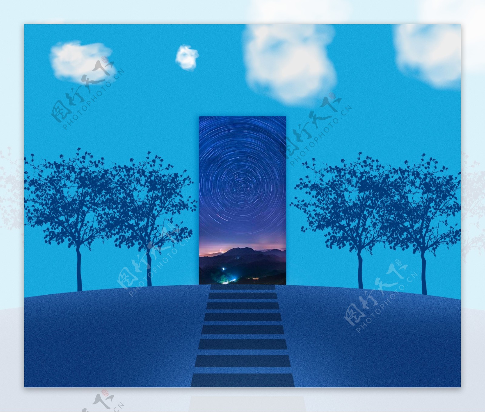 蓝色天空树木装饰画