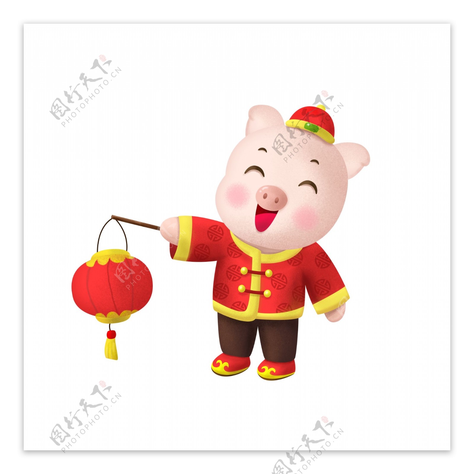 春节新年猪年卡通生肖猪传统喜庆唐装灯笼