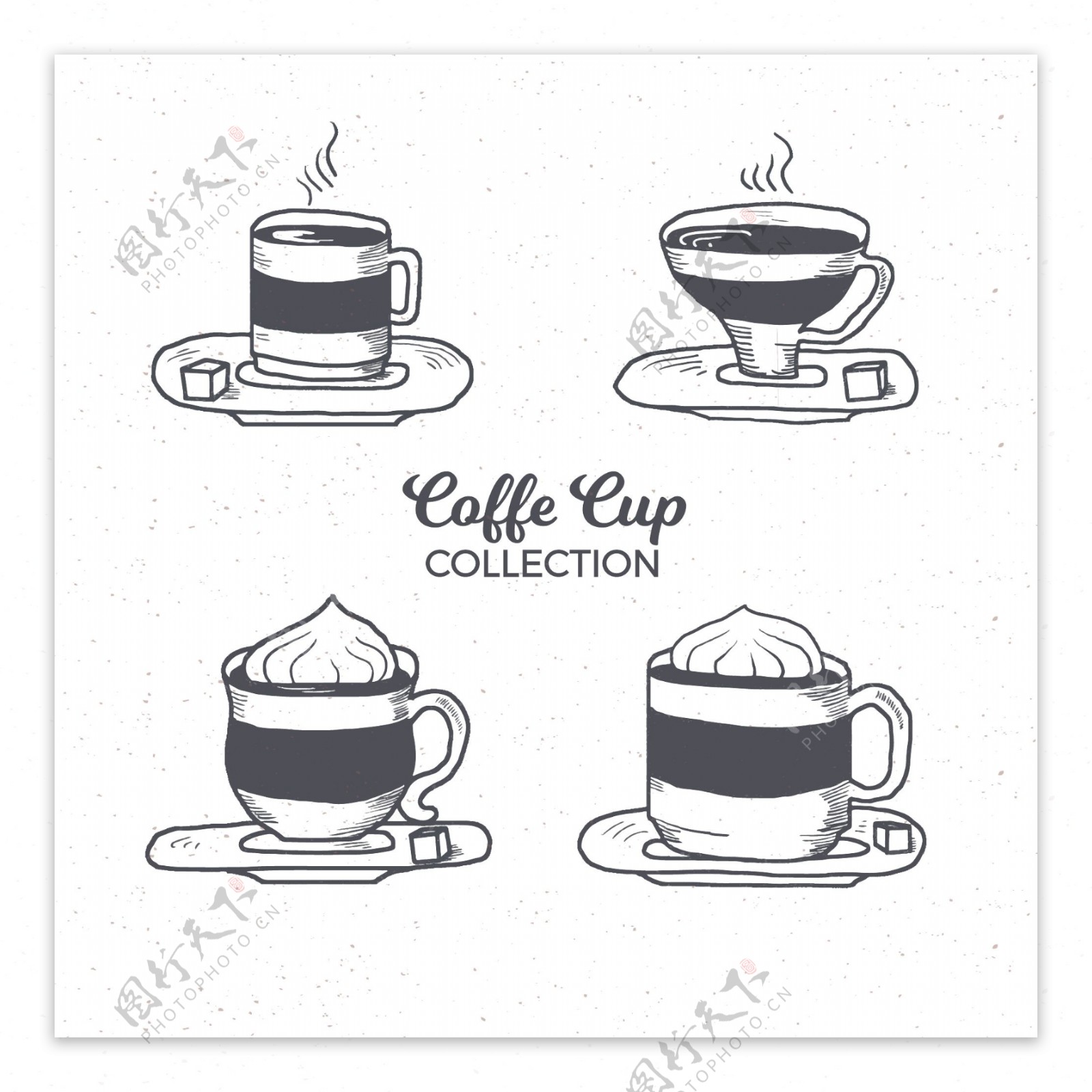 4款手绘创意咖啡杯元素