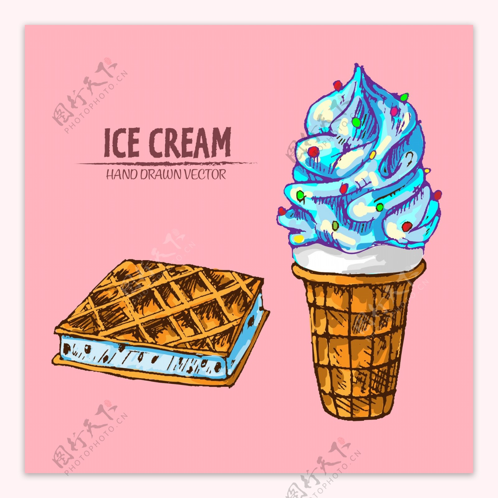 美味的蛋糕和冰淇淋插画