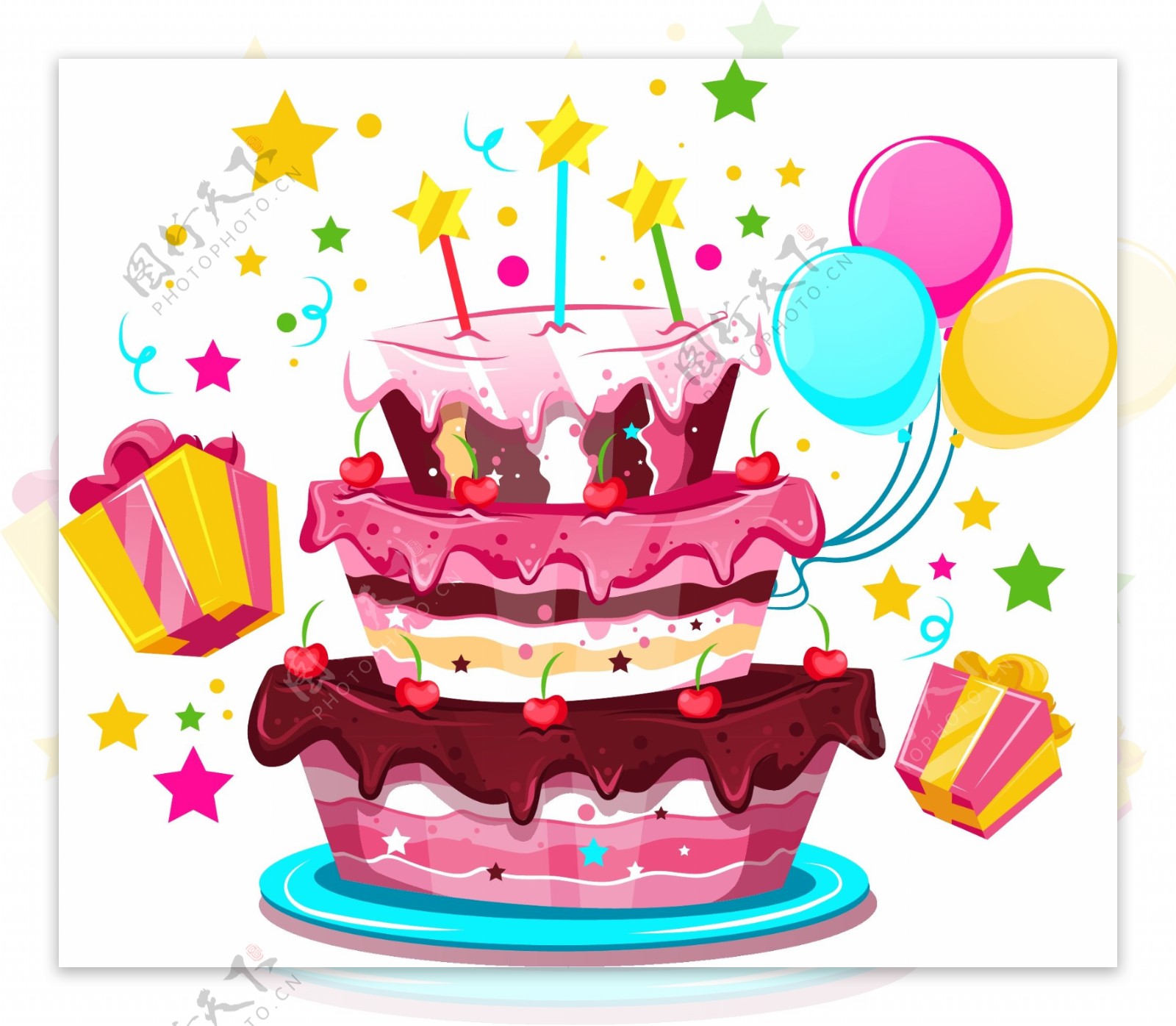 卡通美食的生日蛋糕插画