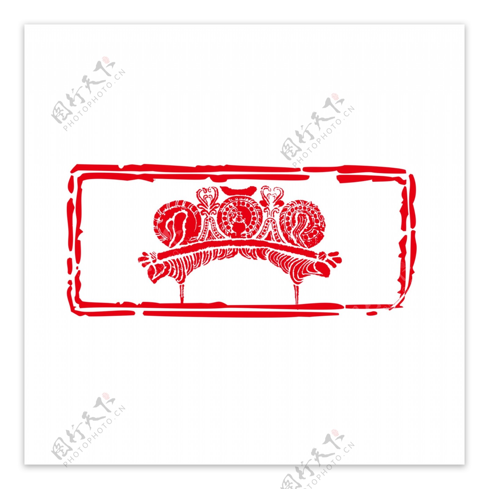 红色传统中国风瓦当屋檐印章元素