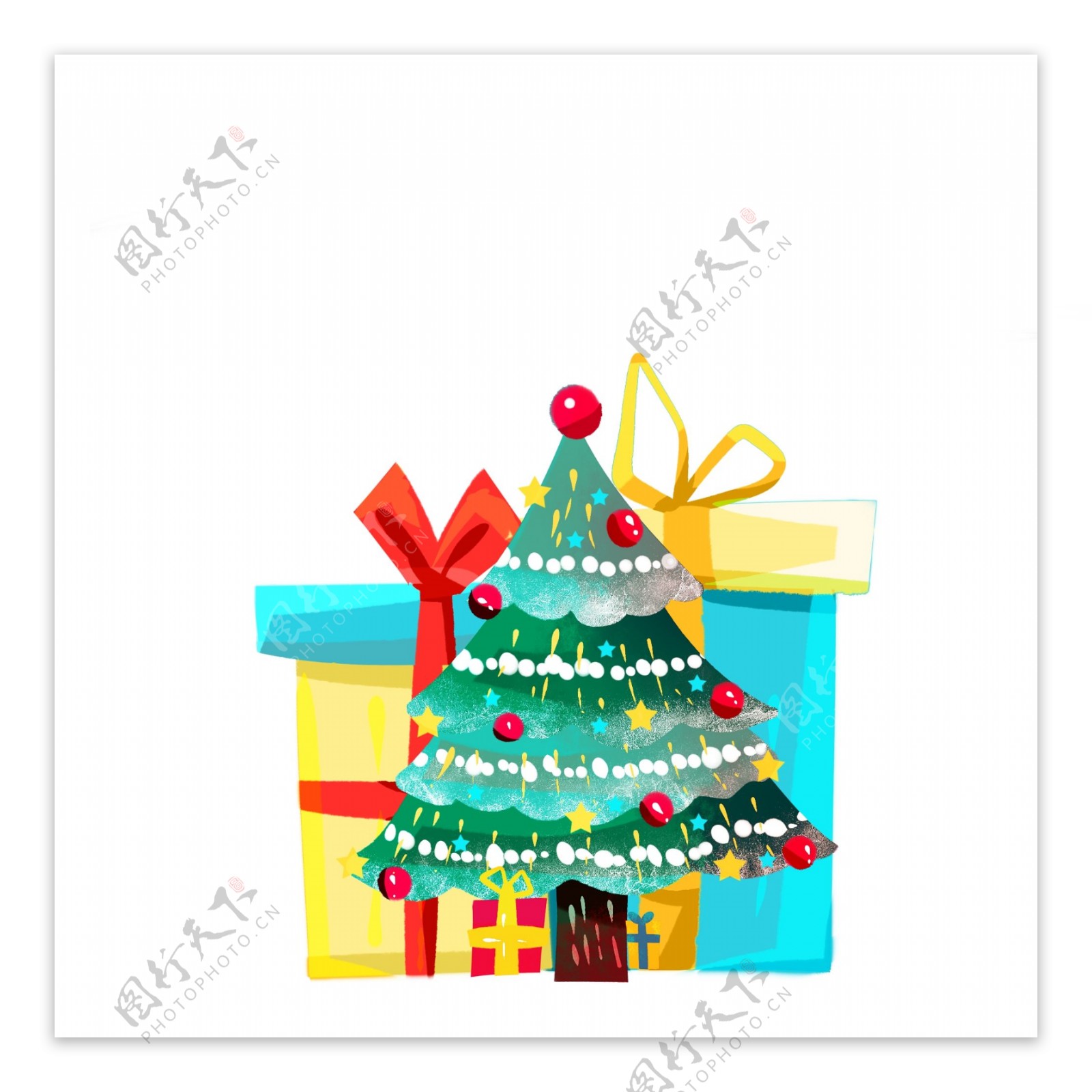 圣诞节圣诞树礼物卡通扁平元素