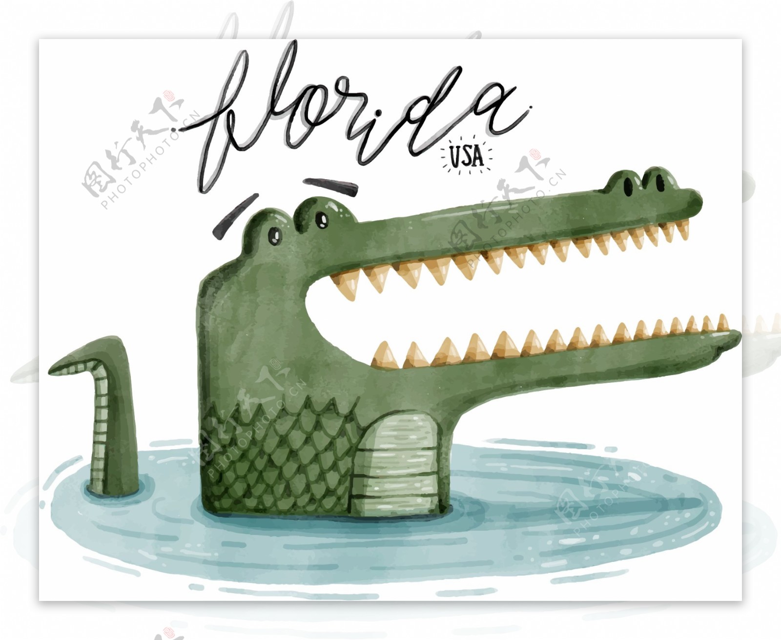 手绘水彩鳄鱼动物图案