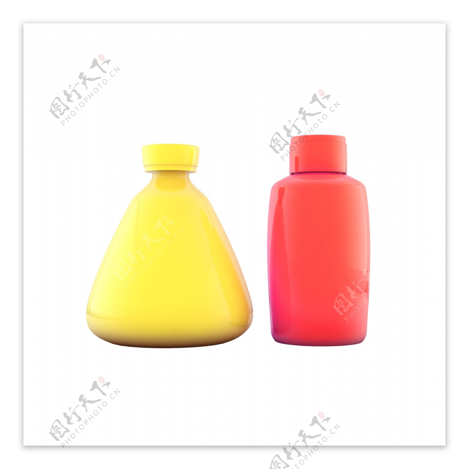 C4D写实生活用品装饰元素红色黄色瓶子