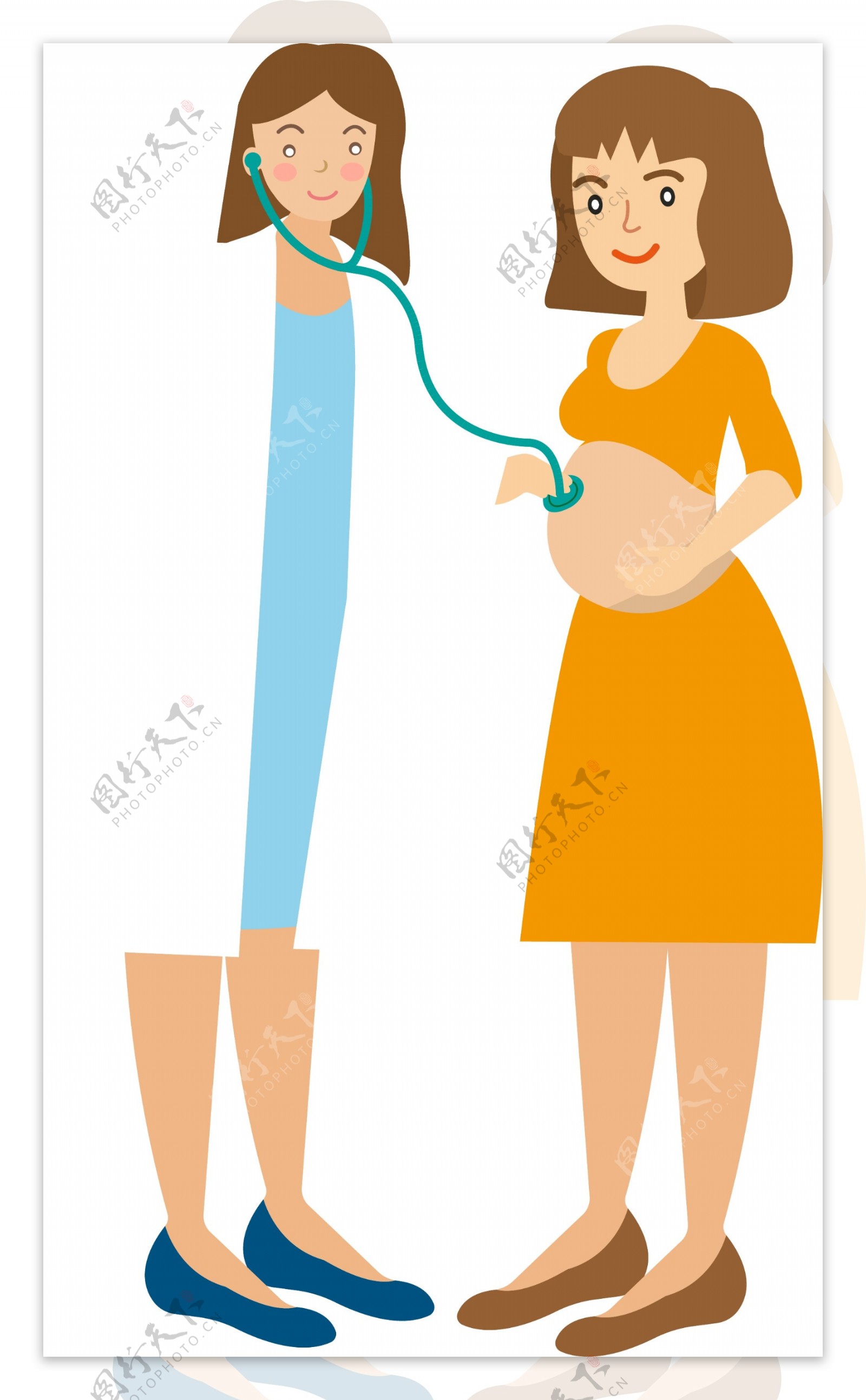 卡通手绘孕妇检查矢量图