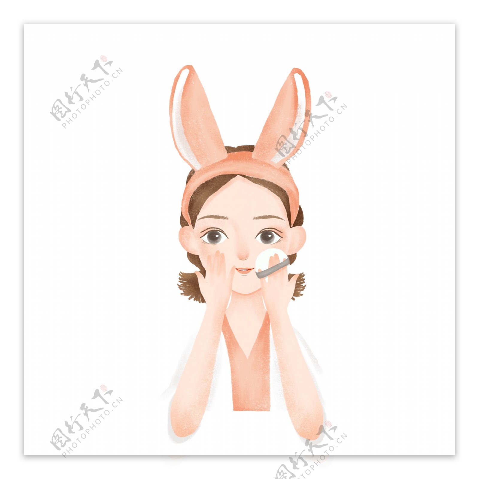 可爱带着兔耳朵发卡的女孩原创元素