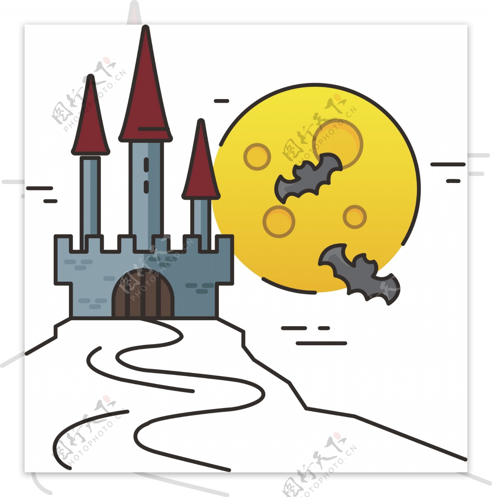 万圣节卡通月圆之夜城堡古堡蝙蝠meb元素