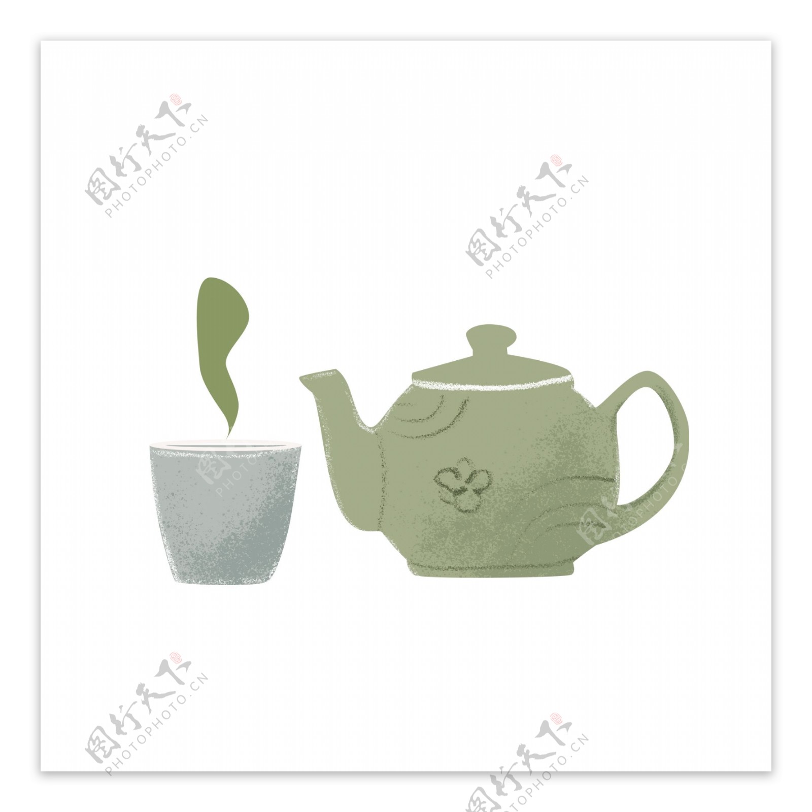 古风手绘茶壶和茶杯设计可商用元素